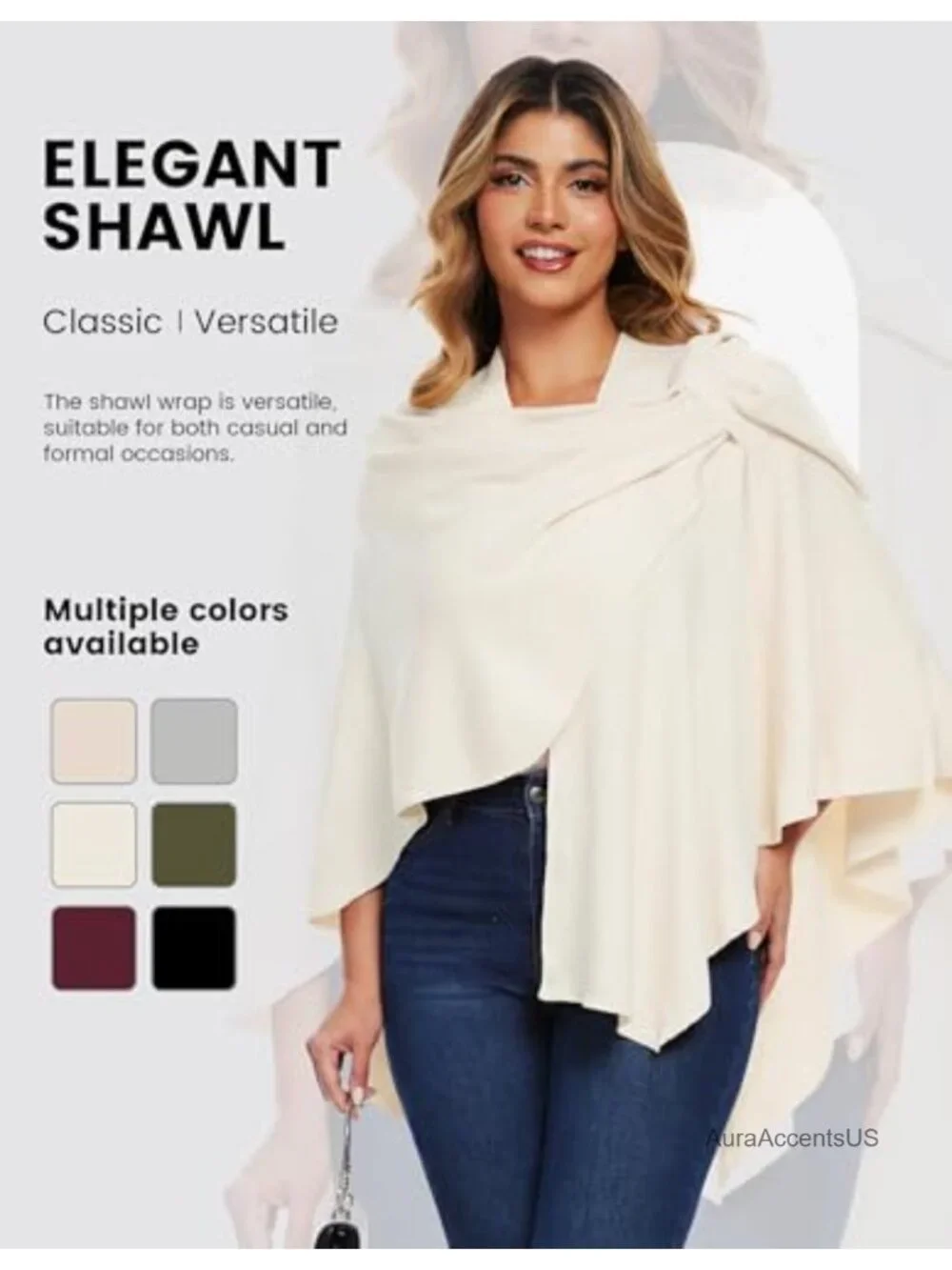 Women's Open Front Poncho Shawl Wrap Sweater Soft Double Knit